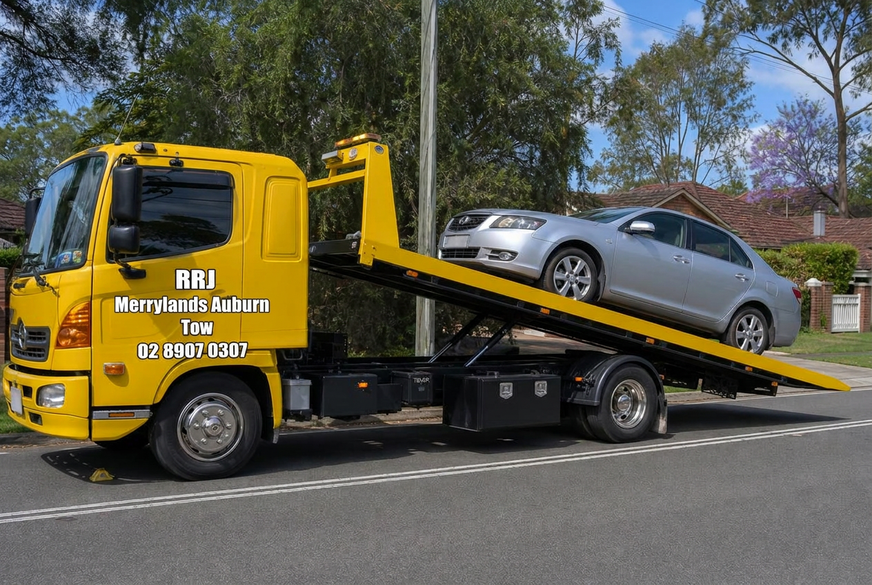 Car being loaded onto a RRJ Merrylands Auburn Tow truck